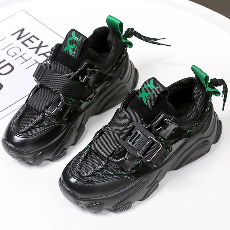 

2019 Green Sneakers Women Trendy Chunky Dad Shoes Woman Fashion Thick Sole Ladies Platform Shoe Laces zapatillas mujer