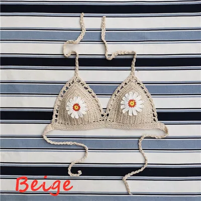 Unlined Beige 11 цветов ручной работы крючком кружева Bralette или пуш-ап бюстгальтер Boho пляж бикини Топ Холтер - Цвет: Unlined Beige