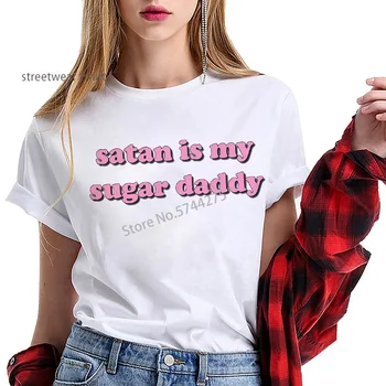 

New Yes Daddy tshirt Women Satan Is My Sugar Daddy Aesthetic Kawaii Harajuku T-shirt Ullzang 90s Tshirt Fashion Top Tees Female