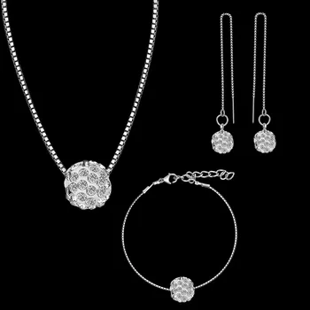 

CSHOU10 Simple Bridal Ball Jewelry Set Shambhala Crystal Pendant Necklace Earring Bracelet Set