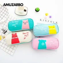 Простой тканевый чехол-карандаш с рисунком медведя льва, кошки, лисы, совы, цветная Большая вместительная сумка для ручек, детский подарок, офисные канцелярские сумки для хранения