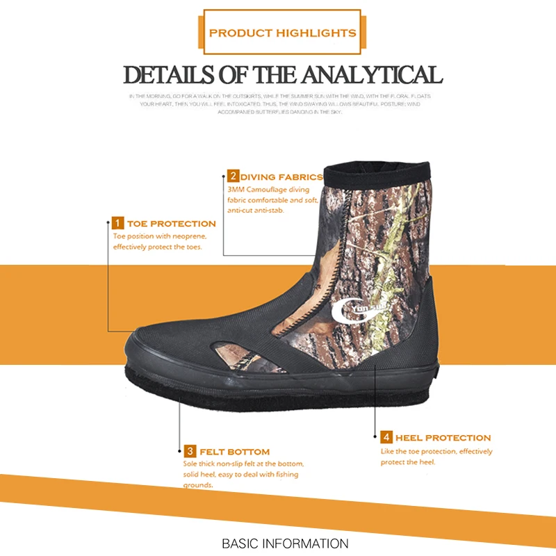 Camouflage Fishing Shoes 5MM Neoprene Anti-slip Fishing Boots Quick Drying Waterproof Upstream Shoes Outdoor Hiking Diving