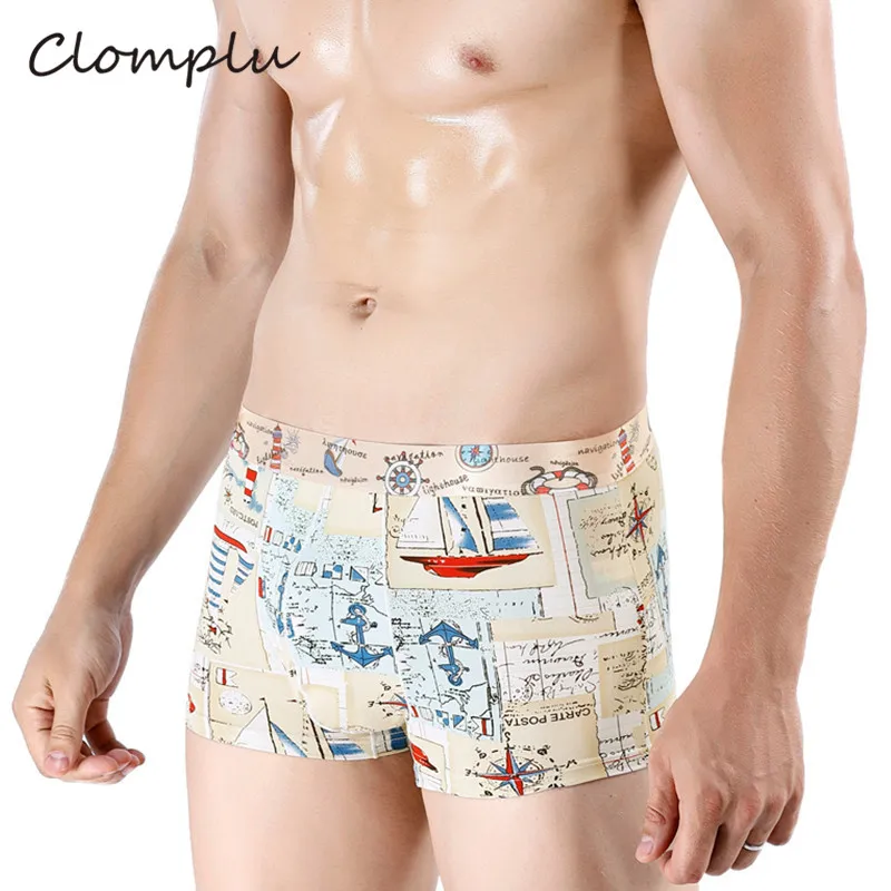 Clomplu Боксеры 4 шт. модное нижнее белье для мужчин мужской дышащий шелк светло-голубого цвета Боксеры плюс размер эластичный пояс для мужчин s полоса красочные