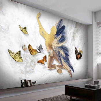 

Custom Mural 3D Beauty Golden Feather Wings Butterfly Art Wall Painting Creative Bedroom Living Room Background Photo Wallpaper