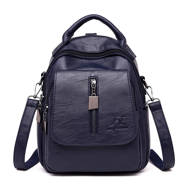Женский рюкзак из мягкой кожи, повседневные однотонные школьные сумки для девочек-подростков, маленький рюкзак для путешествий, женский рюкзак, Mochila Feminina Sac - Цвет: Dark blue