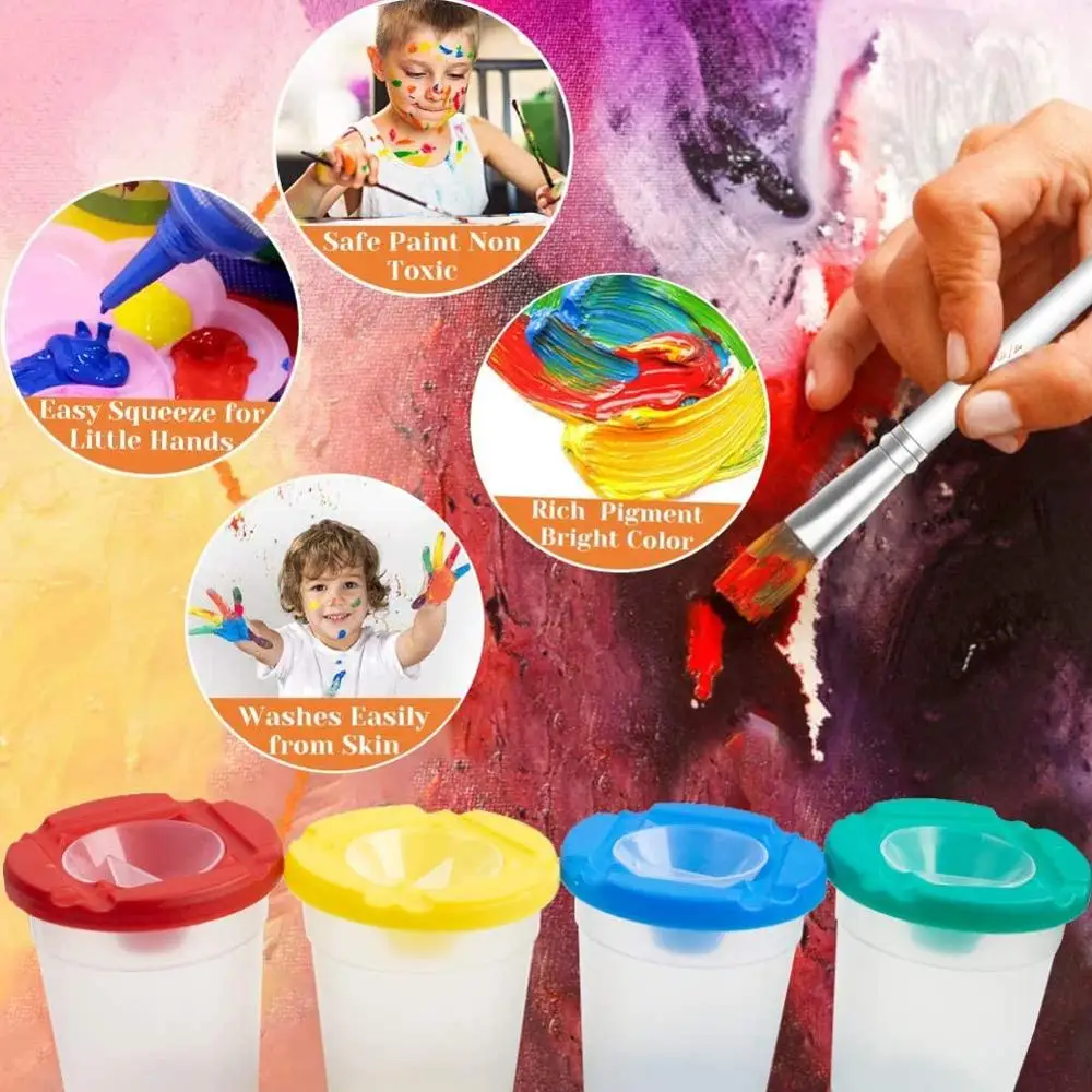 Painting Tool Kits,Paint Supplies Include Paint Cups with Lids Palette Tray Muti Sizes Paint Pen Brushes Set,Kids Gifts School