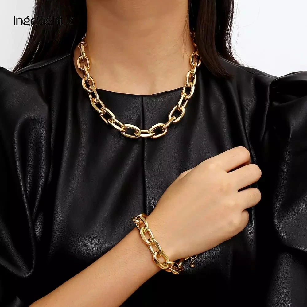 IngeSight.Z Vintage Miami Cuban Thick Choker Necklace Punk Charm Chunky Heavy Metal Necklace