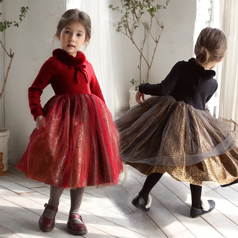 Новинка года; качественное зимнее платье для девочек праздничное платье принцессы для маленьких девочек бальное платье из плотного бархата с кружевом для девочек; теплое рождественское платье для детей