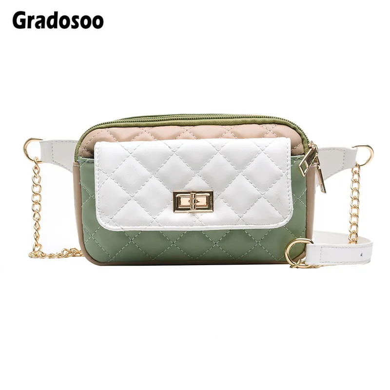 Gradosoo панельные нагрудные сумки для женщин, сумки на талию, женские дизайнерские сумки на цепочке для живота, женская модная поясная сумка, кошелек LBF564