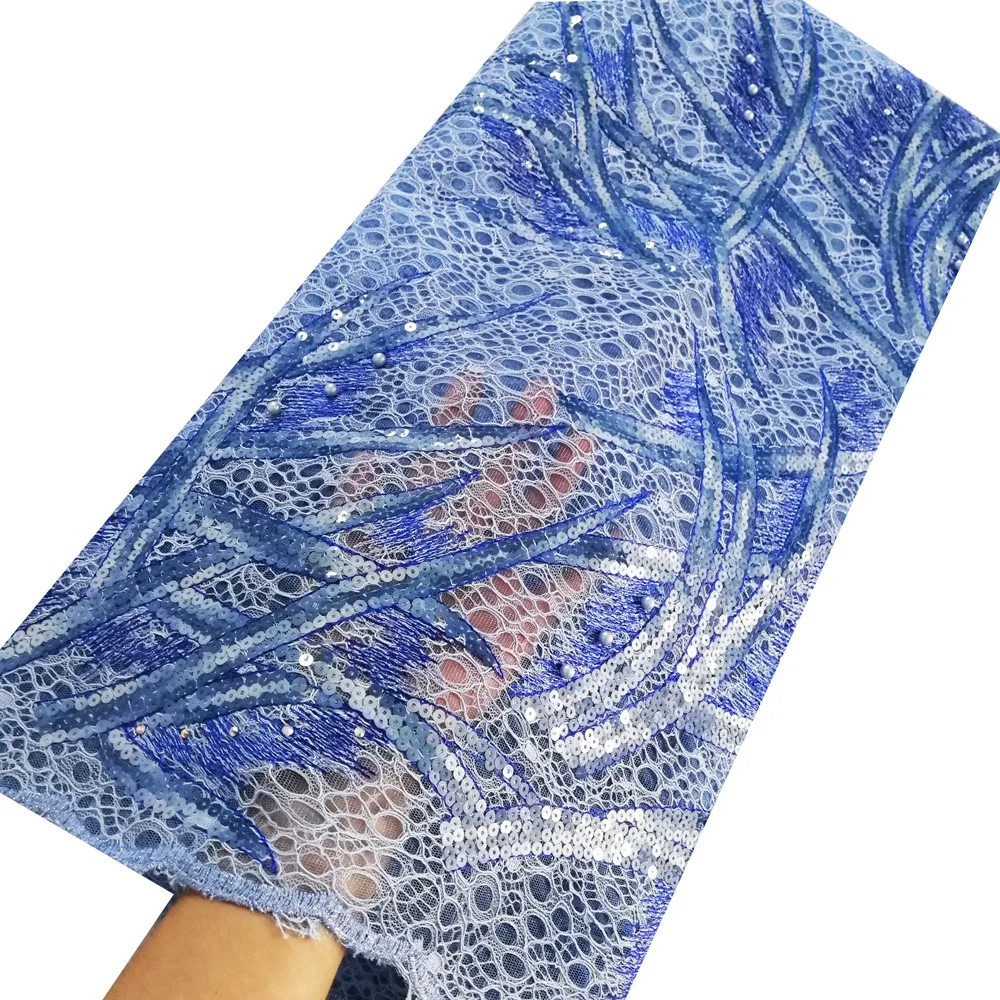 Heavy Lace Sky Blue African Fabric Mesh with Sequince Beads Crystals French Nigerian for 2020 Dress | Дом и сад