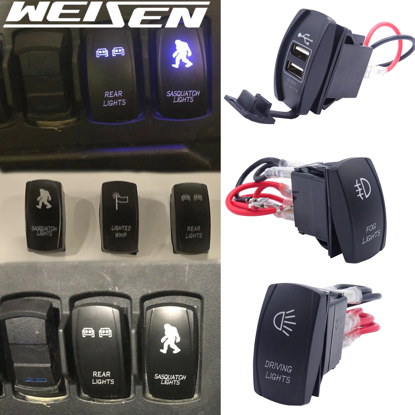 

Universal For Car Motorcycle ATV UTV SUV Boat Blue Backlight Control Rocker Toggle Switch 5 Pin SPST 12V 24V 20A 10A Button