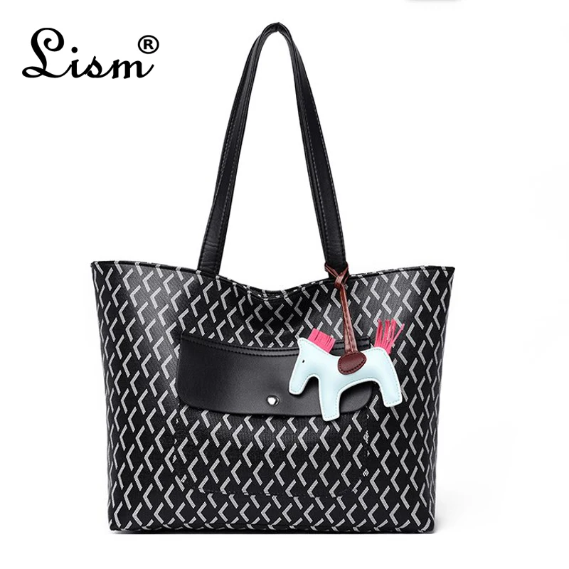 

Women's bag geometric pattern handbag 2019 new ladies large capacity shoulder bag black trend tote bag