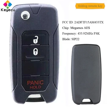 

KEYECU Flip Remote Control Key With 3 Button Megamos AES Chip 433.92MHz FSK - for Jeep Renegade 2015 2016 2017 2ADFTF15AM433TX