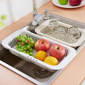 

Kitchen Retractable Sink Drain Rack Sink Multi-function Ultra-small Hollow Plastics Storage Shelf Storage