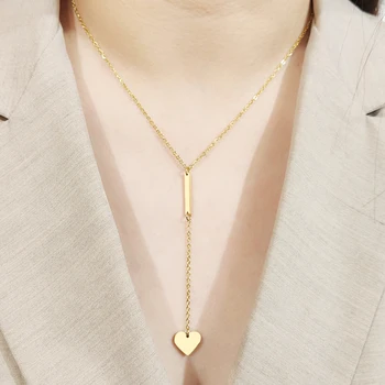 

CACANA Fashion Heart Choker Chic Necklace for Women Pendant on neck Chocker Stick Metal Chain Necklace Stainless Steel Jewelry