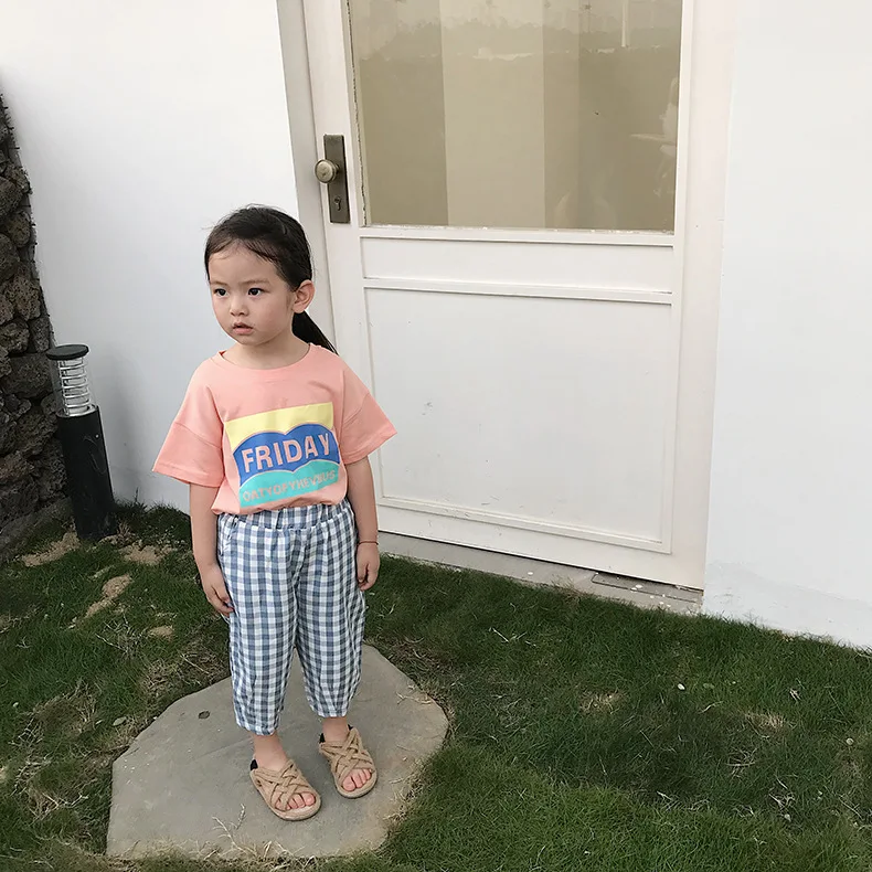 Treebibi/детская одежда в Корейском стиле кружевные противомоскитные штаны в клетку г. Летние детские штаны из чистого хлопка