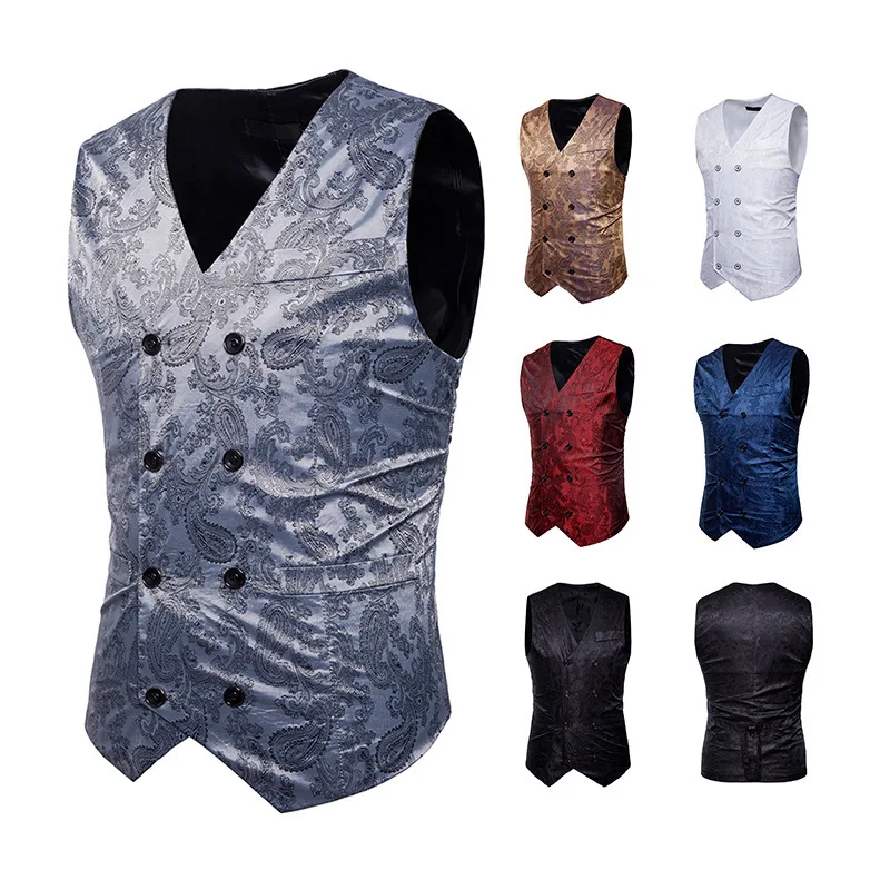 

2018 AliExpress-Spring Men Fashion Suit Waistcoat Mixed Colors Formal Wear Korean-style Printted Waistcoat Vest