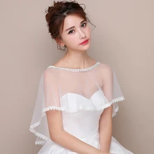 Женская свадебная прозрачная Тюлевая накидка цвета слоновой кости, свадебная шаль с круглым вырезом и кружевной аппликацией, официальная накидка, женские мягкие вечерние накидки для выпускного вечера