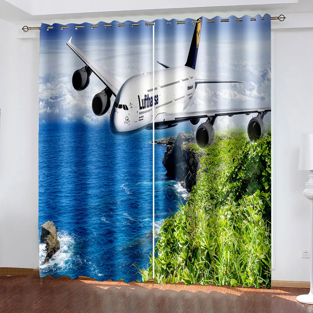 

3D Digital Printing Airplane Pattern Woven Curtains for Bedroom Left and Right Biparting Open Home Modern Blackout Curtains