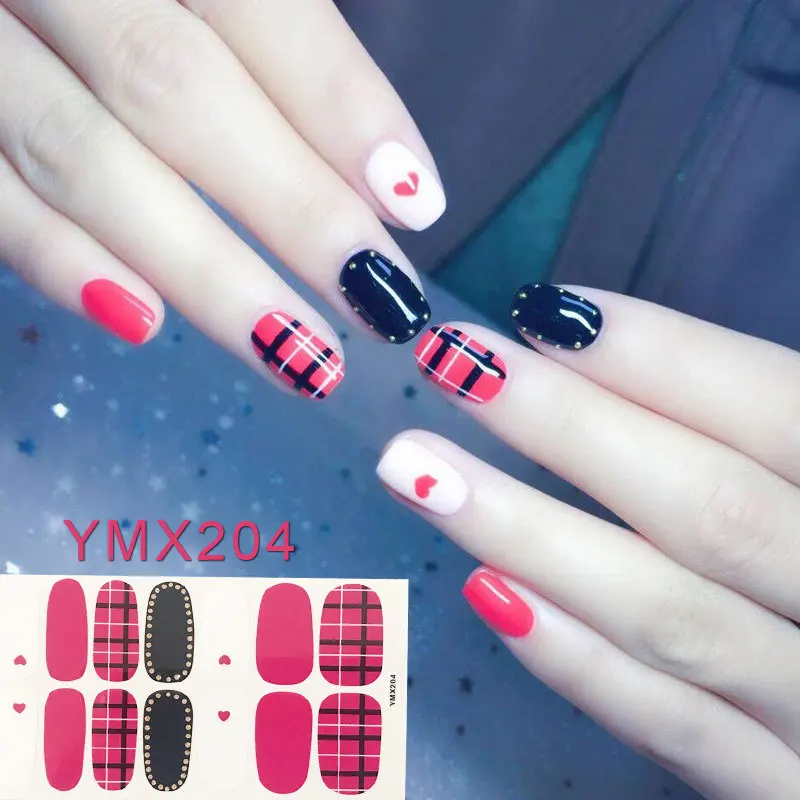 Корейский модный клей для накладных ногтей, полный лак для ногтей, наклейки для украшения ногтей, Предварительно Разработанный однотонный розовый цвет для женщин - Цвет: YMX204