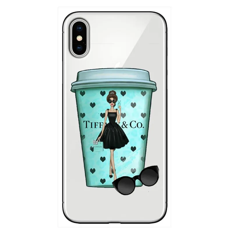Модный чехол для девочек в синей коробке для iPhone X, чехол 11, 11PRO MAX 6, 6 S, 7 Plus, X, XS, Max, XR, мягкий ТПУ, 8, чехол для телефона с изображением кота и кофе