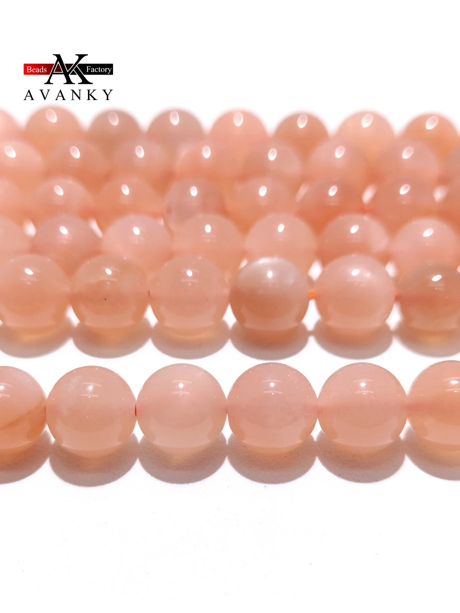 Wholesale Natural Round Gemstone Orange Moonstone Beads Loose Spacer For Jewelry Making DIY Necklace Bracelet 15'' 6 8 10mm