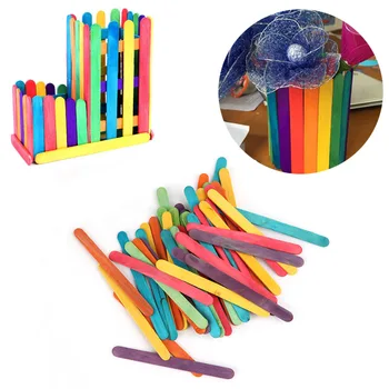 

50Pcs Wooden Colorful Popsicle Sticks for Kids DIY Crafts Ice Cream Props Making