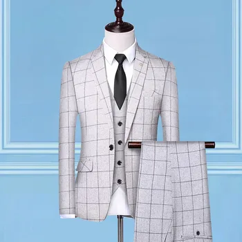 

Plus Size Men's Plaid Blazer Three-piece Groom Wedding Party Talicoat Set Singer Hosted Suit Coat Stage Performance Formal Wear