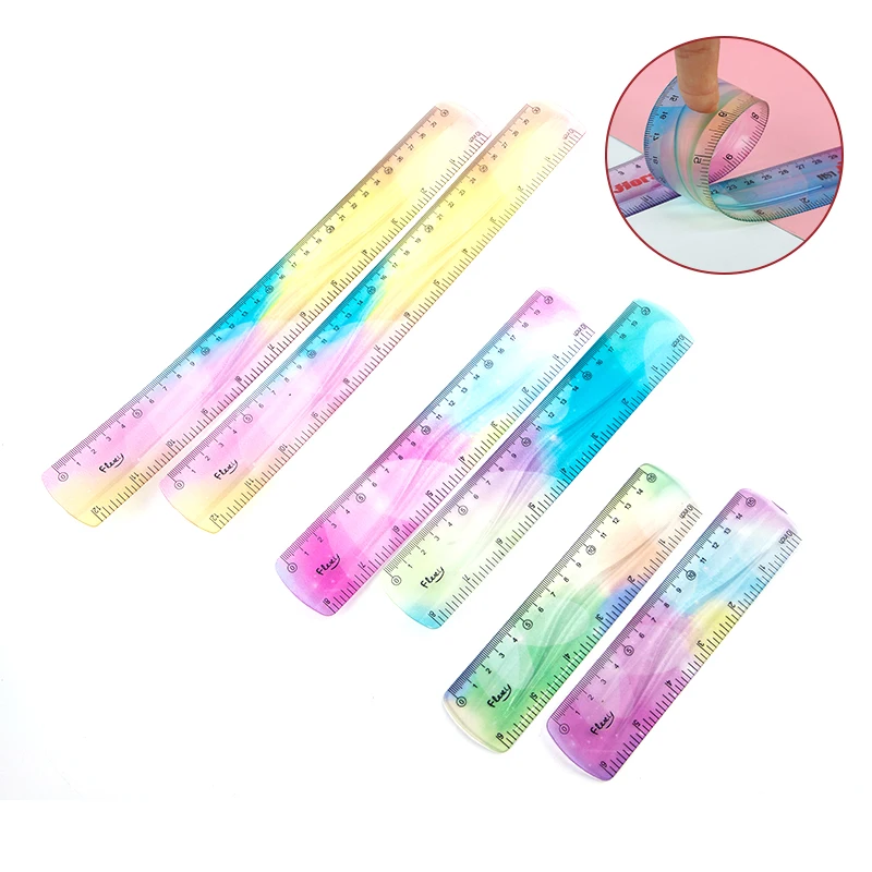 Multifunction Student Flexible Ruler, Inch and Metric, 30 cm/12 Inch, 20 cm/8 Inch, 15 cm/6 Inch, Transparent Colors