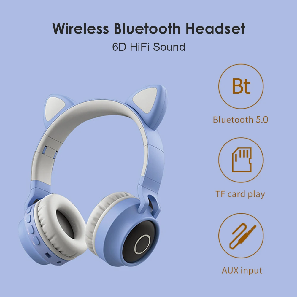 Bluetooth 5 0 Subwoofer Wireless Headphone With Mic Over Ear Folding Luminous Music Voice Earphone for Phone Computer Tablet