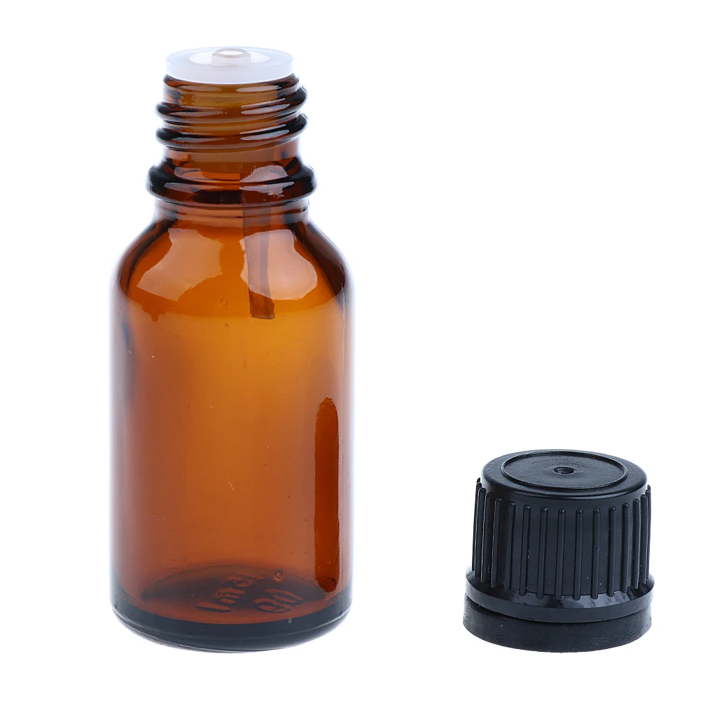 Glass Bottles for Essential Oils - 12 Pack Refillable Empty Amber Containers with Orifice Reducer Dropper