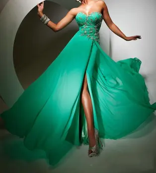 

free shipping 2018 new Sweetheart Long Prom open leg sexy Beading Party Gown custom size/color Chiffon bridesmaid Dresses