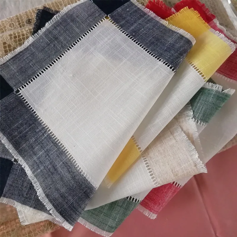 

Hemstitch tablecloth table mat napkin table banquet fringed edge napkin square small wedding supplies 4 pieces set