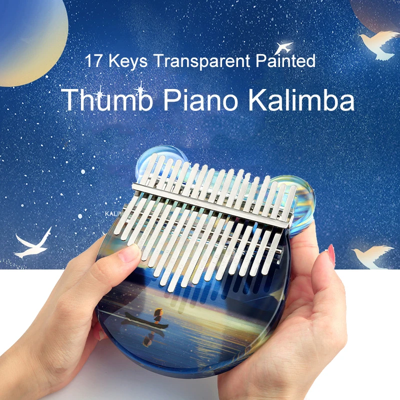 

17keys Round Kalimba Acrylic Transparent Thumb Piano Finger Musical Gift With Tuning Hammer Rod Painted Keyboard Instruments