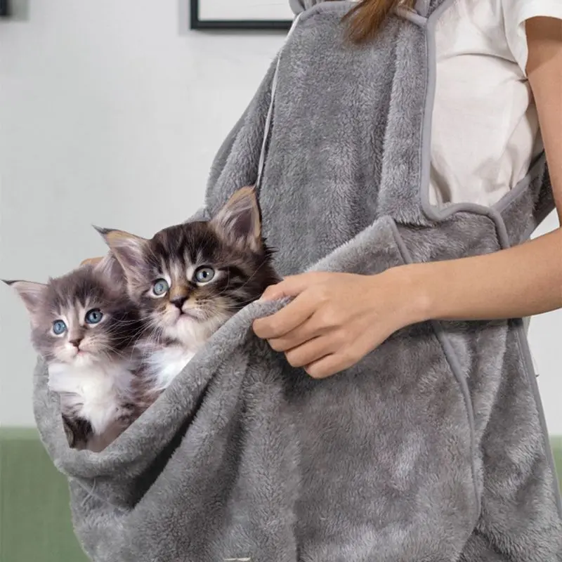 Cat Holder Carrier Apron Velvet Pet Sleeping Chest Apron with Pocket for Holding E5BB