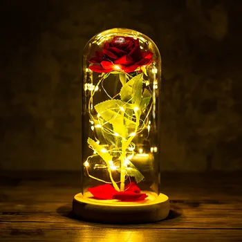Alternative view of Artificial Rose Flowers LED Light Beauty The Beast In Glass Cover Wedding Christmas Home Decor for Mother Valentines Day Gifts
