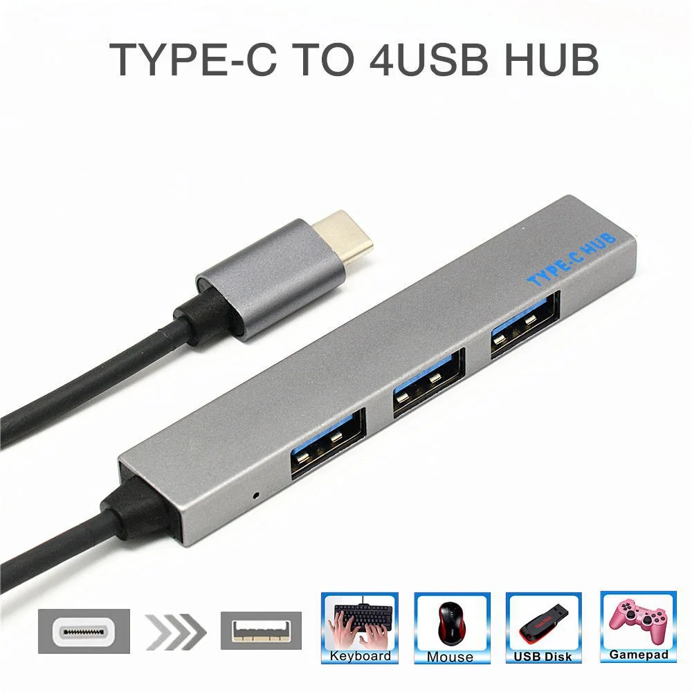 

USB3.1 Type-C Plug to USB 4-Port Concentrator Adapter Power QC Charging Cord Splitter For Mobile Phone Mouse Keyboard Laptop