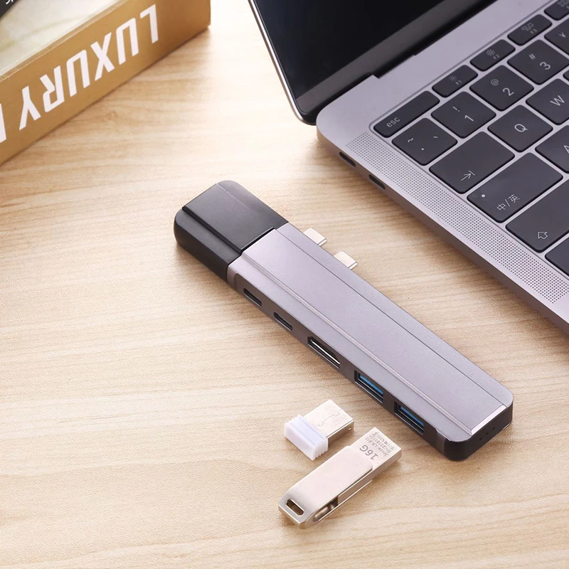 Тип-c концентратор металлический USB Hub Тетрадь расширение Интерфейс с HDMI USB 3,0 Rj45 6-в-1 хаб для ноутбука Macbook
