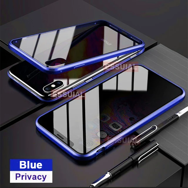 Blue Магнитный защитный чехол для телефона из закаленного стекла для iPhone 11 Pro 7 8 6 6s Plus XS MAX X XR - Цвет: Blue