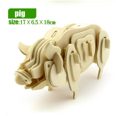 1 шт. DIY паззл с динозаврами животные деревянные игрушки 3D трехмерная модель собранная головоломка сделай сам для детей развивающие 3D Пазлы - Цвет: Pig