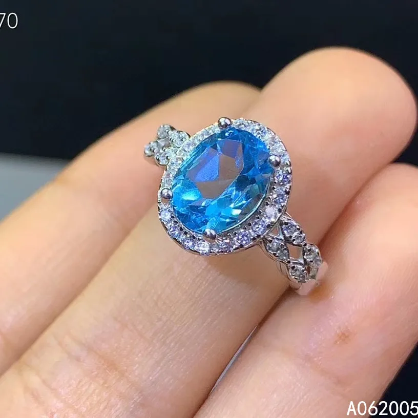 

KJJEAXCMY fine jewelry 925 sterling silver inlaid natural blue gem stones topaz adjustable Female Miss woman girl ring Boutique