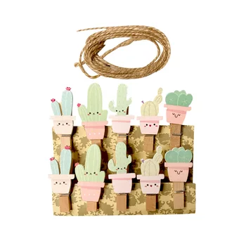 

10pcs/pack Creative Pink Green Cactus Memo Paper Clips Photo Clips Clothespin Mini Wood Clips