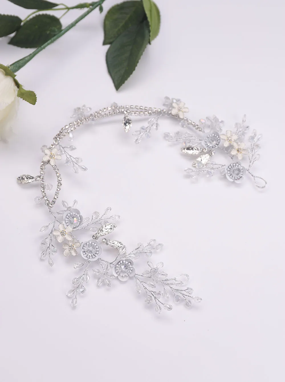 Свадебная повязка Стразы с серебряными кристаллами цветочный лист свадебная на