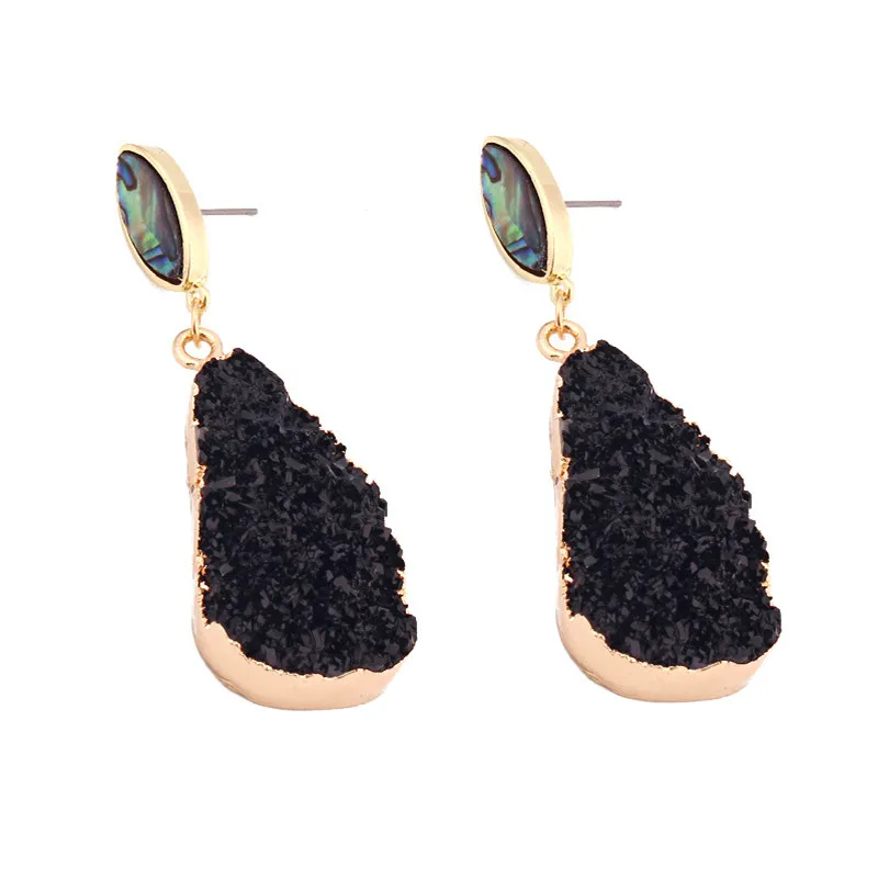 Vintage European Irregular Black Pink Druzy Resin Earrings Big Long Drop Earrings For Women Jewelry Pendientes Mujer Moda 2019 (5)