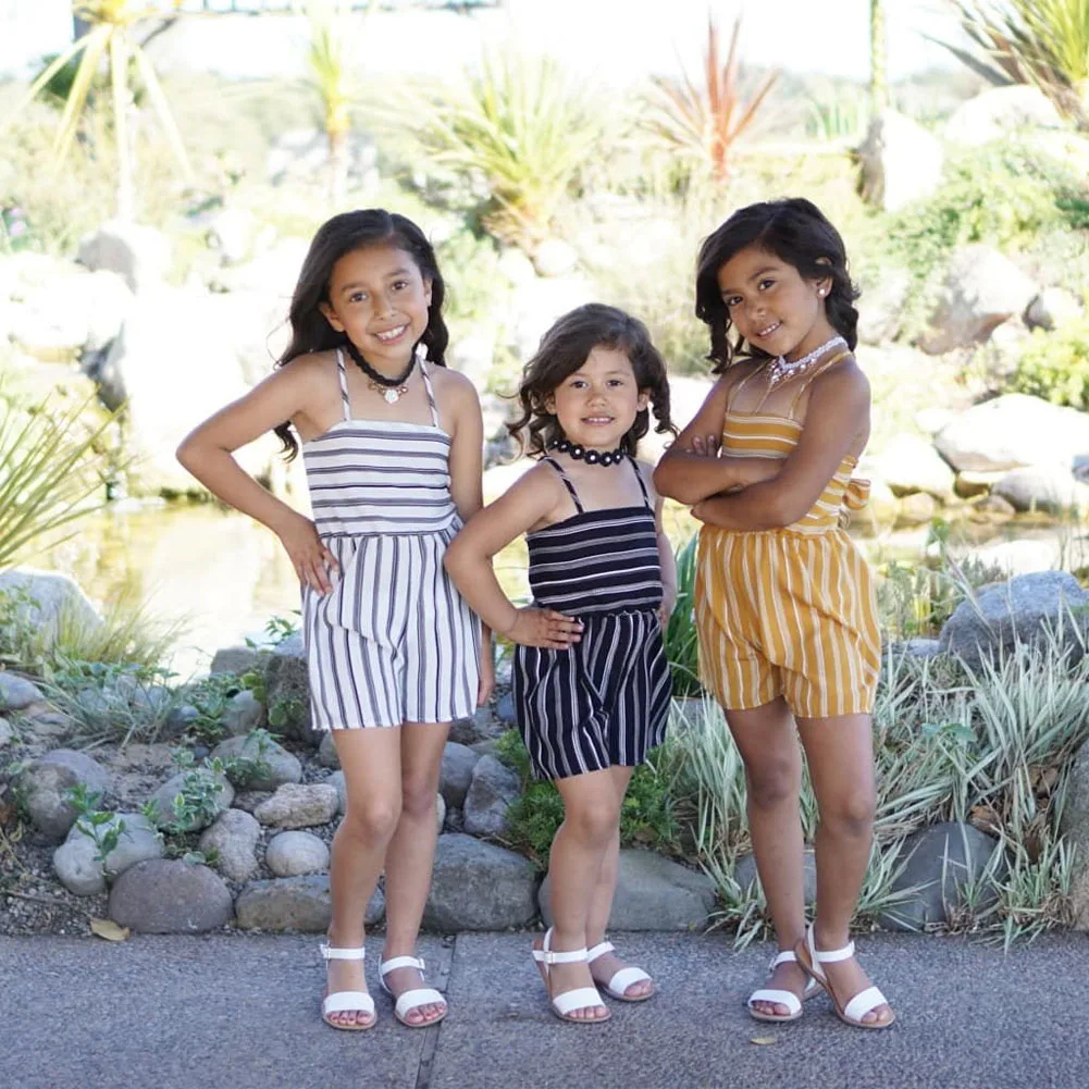 Новые брендовые летние детские комбинезоны с открытыми плечами для маленьких девочек, комбинезоны, шорты для подвижных игр