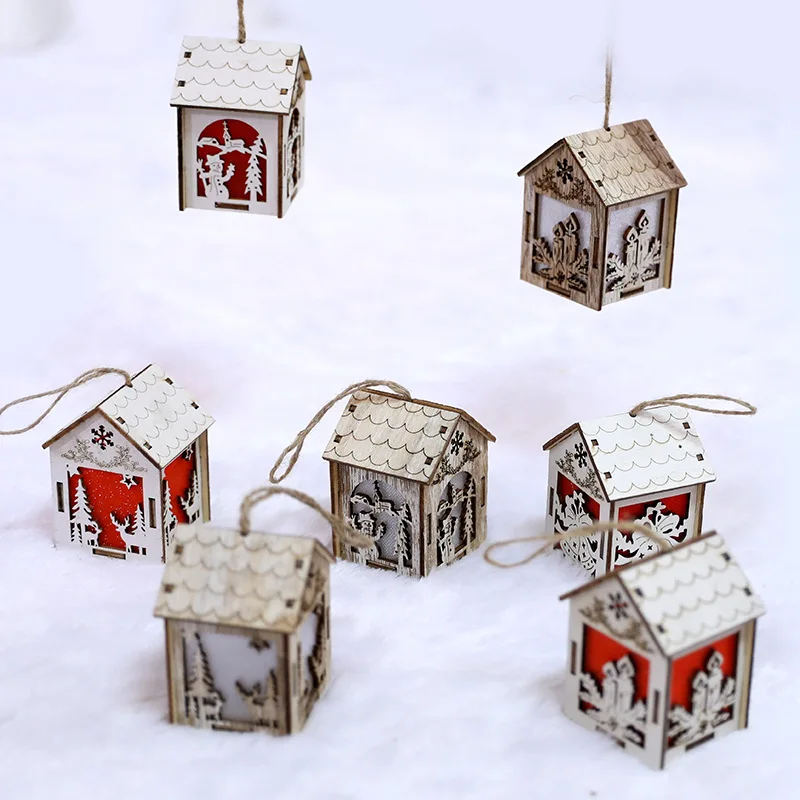 

Lighted House Santa Claus Window Decoration Luminous Wooden Christmas Tree Decoration Hanging Creative Wooden New Year Gift 2020