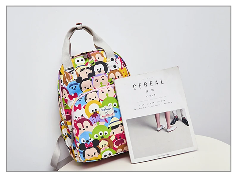 Рюкзак для подгузников disney, Детский рюкзак для мамы, мультипликационный принт, двойное плечо, Термосумка для подгузников, нейлоновый светильник