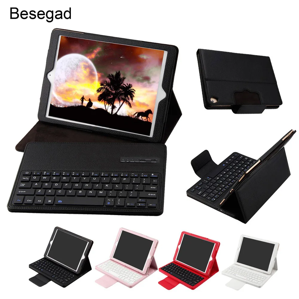 

Besegad Wireless Bluetooth Keyboard W/PU Leather Case Cover Shell Protector for Apple 2017 New iPad /Air /Pro /Air 2 9.7 Inch