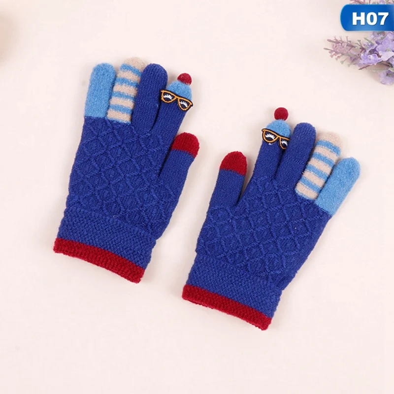 Зимние Детские перчатки, теплые вязаные перчатки, толстые варежки с рисунком медведя и бантиком для детей 5-10 лет - Цвет: 7