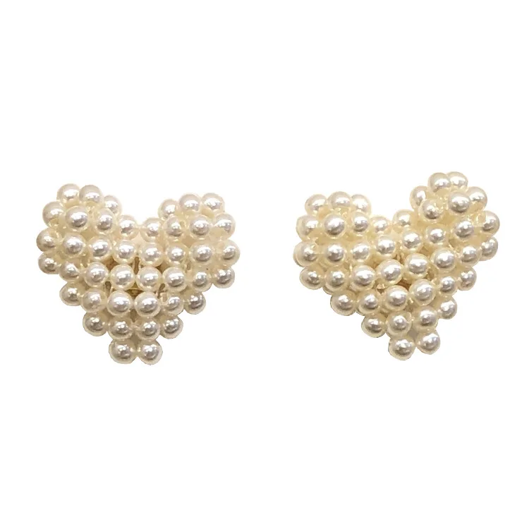 

Manual DIY Luxurious Sparkle Advanced Pearl Fish Line Weave Peach Heart Studs Earrings Pendants Wedding Jewelry Gifts